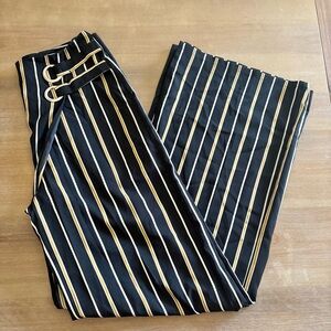 Lulumari Black Striped Wide Leg Pants with Waist Accent, Small